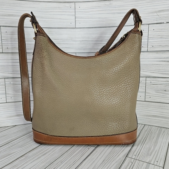 Dooney & Bourke Vintage Pebbled Leather Hobo Bag in Taupe and British Tan - Picture 2 of 14